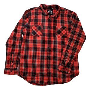 RIGO Red Plaid Long Sleeve Shirt Button Up Mens Size XL 100% Cotton